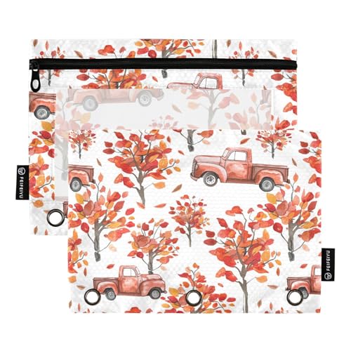 Fustylead Federmäppchen mit Ahornbaum, passend für Standard-3-Ring-Ordner, Reißverschluss-Bleistifttasche mit transparentem Fenster für Bürokosmetik, 2 Stück von Fustylead