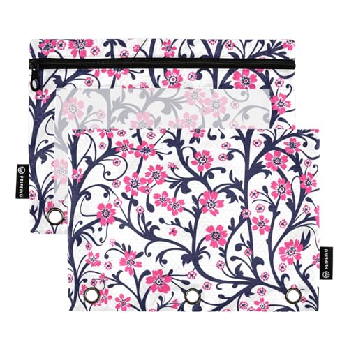 Fustylead Federmäppchen mit Blumenbaum-Rose, großes Fassungsvermögen, passend für 3-Ringbinder, wasserdichtes Federmäppchen mit transparentem Fenster für Kosmetik, Bürobedarf, 2 Stück, mehrfarbig von Fustylead