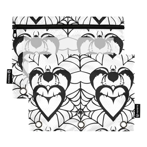 Fustylead Federmäppchen mit Fledermaus-Spinnennetz, für 3-Ringbinder, Reißverschlusstasche mit transparentem Fenster, Federmäppchen für Zuhause, Büro, 2 Stück, multi von Fustylead