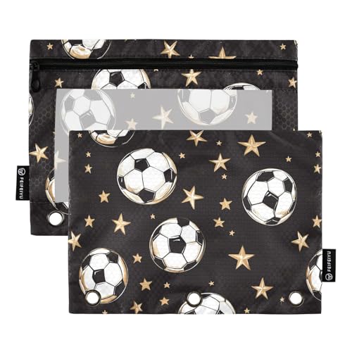 Fustylead Federmäppchen mit Fußball- und Goldsternen, großes Fassungsvermögen, passend für 3-Ringbinder, wasserdichtes Federmäppchen mit transparentem Fenster für Schule, Kosmetik, Büro, Studenten von Fustylead