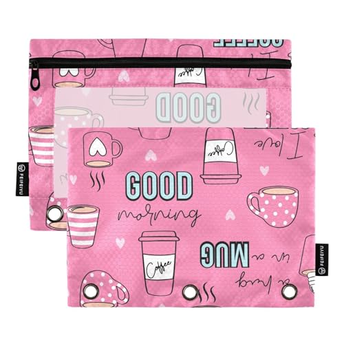 Fustylead Federmäppchen mit Reißverschluss für 3-Ringbücher, mit Sichtfenster, Organizer für Kosmetik, Büro, 2 Stück, rose von Fustylead