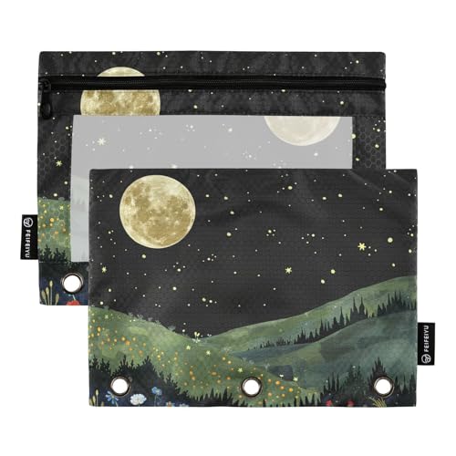 Fustylead Federmäppchen mit Reißverschluss und transparentem Sichtfenster für Bürokosmetik, Schwarz und Grün, passend für Standard-3-Ring-Ordner, 2 Stück, mehrfarbig von Fustylead