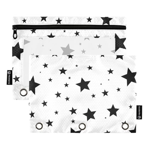 Fustylead Federmäppchen mit Sternenmuster, für 3-Ringbinder, Reißverschlusstasche mit transparentem Fenster, Federmäppchen für Zuhause, Büro, 2 Stück, multi, Retro von Fustylead