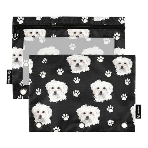 Fustylead Federmäppchen mit niedlichem Malteser- und Pfotenabdruck auf schwarzem Hintergrund, Federmäppchen mit Reißverschluss und transparentem Fenster, Organizer für Kosmetik, Büro, 2 Stück Fustylead Federmäppchen mit niedlichem Malteser- und Pfotenabdruck auf schwarzem Hintergrund, Federmäppchen mit Reißverschluss und transparentem Fenster, Organizer für Kosmetik, Büro, 2 Stück von Fustylead