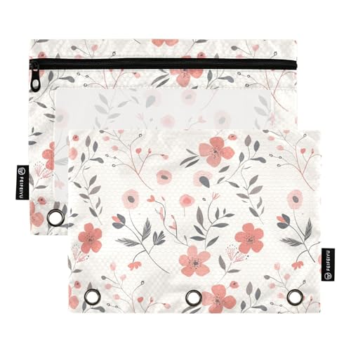 Fustylead Federmäppchen mit niedlichem rosa Blumenmuster für 3-Ringbinder, Reißverschlusstasche mit transparentem Fenster, Federmäppchen für Zuhause, Büro, 2 Stück, mehrfarbig von Fustylead