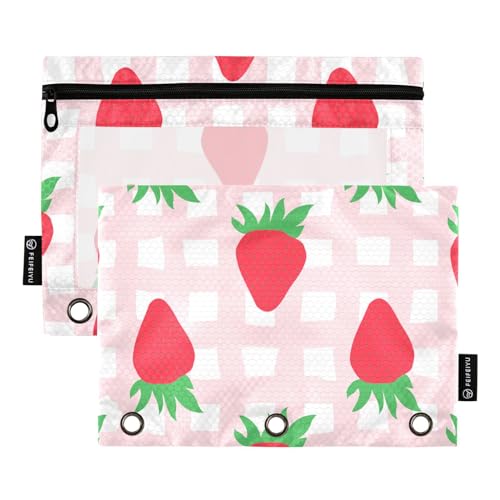 Fustylead Federmäppchen mit rotem Erdbeeren auf rosa kariertem Muster, passend für Standard-3-Ringbinder, Reißverschluss-Bleistifttasche mit transparentem Fenster, für Büroklasse, 2 Stück, weiß Fustylead Federmäppchen mit rotem Erdbeeren auf rosa kariertem Muster, passend für Standard-3-Ringbinder, Reißverschluss-Bleistifttasche mit transparentem Fenster, für Büroklasse, 2 Stück, weiß von Fustylead