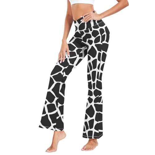 Fustylead Giraffe Skin Damen Bootcut Yogahose Kreuz Hohe Taille Glocke Schlaghose, Schwarz , 48 von Fustylead