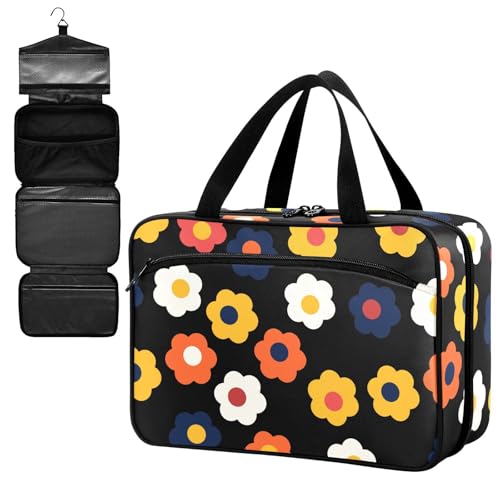Fustylead Groovy Trendy Boho Retro Cute Flower Large Medical Supplies Organizer Bag with Zipper Empty Bag Trauma Kit for Traveling Hiking Camping, Schwarz , L von Fustylead