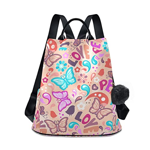 Fustylead Rucksack für Damen, Diebstahlschutz, Rucksack, Geldbörse, Reise-Tagesrucksack, Hippie Floral Butterfly, One size von Fustylead