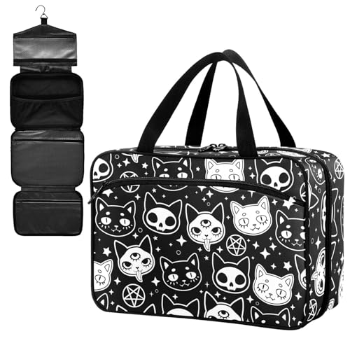 Fustylead Magical Symbols of Witchcraft Cats Large Medicine Bag Travel Pill Bottle Organizer with Zipper, Empty First Aid Bag for Camping Hiking Outdoors, Schwarz , M von Fustylead