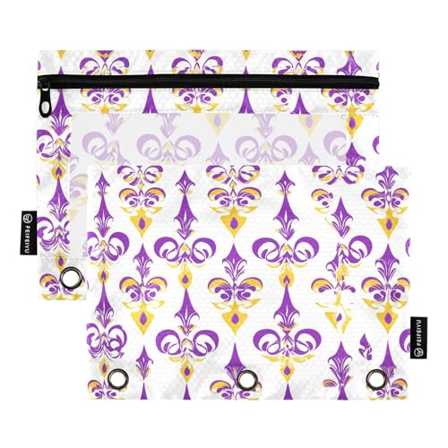 Fustylead Mardi Gras Federmäppchen mit 3 Ringen und transparentem Fenster, für Schule, Büro, Kosmetik, Studenten, Lila, 2 Stück von Fustylead