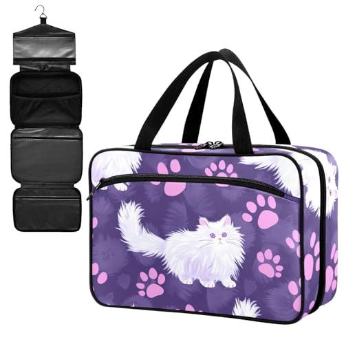 Fustylead Niedliche Angorakatze und violette Pfotenabdrücke auf violettem Hintergrund, große Medikamententasche, Reise-Pillenflaschen-Organizer mit Reißverschluss, leere Erste-Hilfe-Tasche für von Fustylead