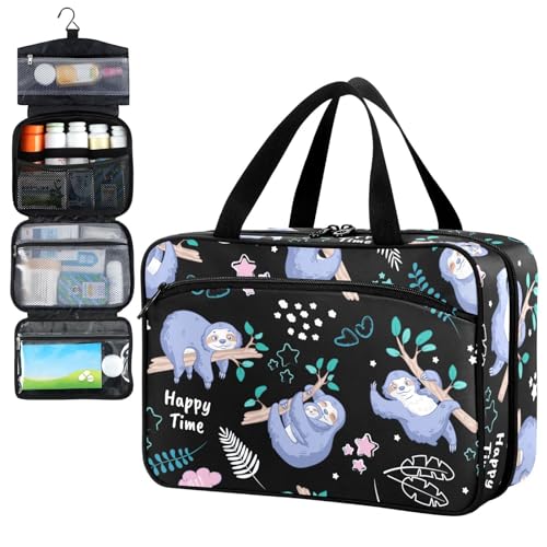 Fustylead Niedliche Faultiere mit tropischen Blättern, Sternen und Wolken, Reise-Medizin-Organizer-Tasche, Erste-Hilfe-Set, großes Pillenetui mit Reißverschluss für Pillenflasche, Vitamine und von Fustylead