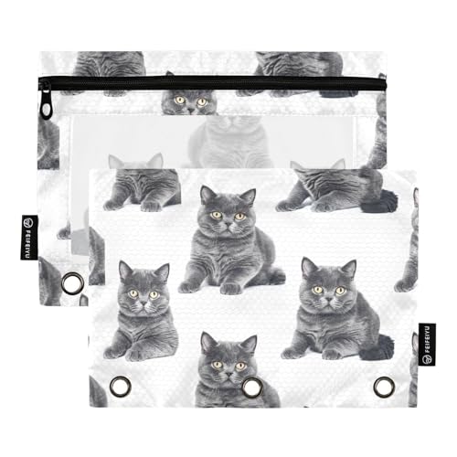 Fustylead Niedliche sitzende britische Kurzhaar-Katzen-Federmäppchen mit großem Fassungsvermögen, passend für 3-Ringbücher, wasserdichtes Federmäppchen mit transparentem Fenster für Kosmetik, von Fustylead