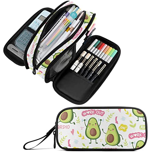 Fustylead Niedliches Avocado-Federmäppchen mit 3 Fächern, leichtes und geräumiges Federmäppchen, Reißverschluss, Schreibwaren-Tasche, Kosmetiktasche für Teenager, Jungen, Mädchen, Schulstudenten, von Fustylead