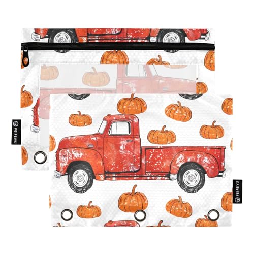 Fustylead Rustikales Federmäppchen mit transparentem Fenster für 3-Ring-Ordner, Reißverschluss, Kosmetiktasche für Büro-Kosmetikbedarf, 2 Stück, mehrfarbig von Fustylead