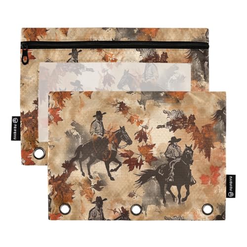 Fustylead Rustikales Federmäppchen mit transparentem Fenster für 3-Ring-Ordner, Reißverschluss, Kosmetiktasche für Büro-Kosmetikbedarf, 2 Stück, mehrfarbig von Fustylead