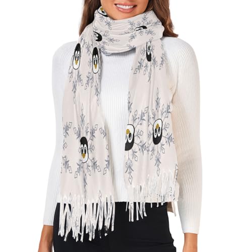 Fustylead Schal mit Pinguine und Schneeflocken, Winter-Imitat, Kaschmir-Gefühl, weich, warm, Geschenk für Männer und Frauen, beige, One size von Fustylead