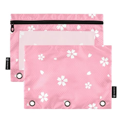 Fustylead Schöne einfache Kirschblüten und Blütenblätter, 2 Stück, Bleistiftbeutel für 3-Ringordner, großes Fassungsvermögen, Binder-Bleistifttasche mit transparentem Fenster für Schule, Büro, Klasse von Fustylead