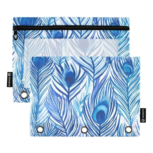 Fustylead Schönes Federmäppchen mit Pfauenmotiv, passend für Standard-3-Ringbinder, Reißverschluss-Bleistifttasche mit transparentem Fenster für Büro, Schule, Kosmetik, 2 Stück Fustylead Schönes Federmäppchen mit Pfauenmotiv, passend für Standard-3-Ringbinder, Reißverschluss-Bleistifttasche mit transparentem Fenster für Büro, Schule, Kosmetik, 2 Stück von Fustylead