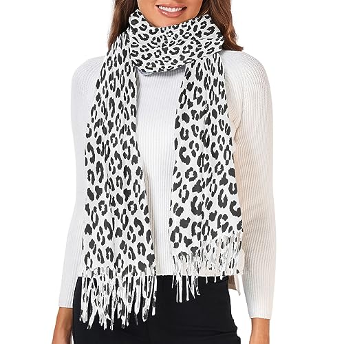 Fustylead Schwarz und Weiß Leopardenmuster Herbst Winter Klassische Quaste Schal, Weiche Imitation Kaschmir Gefühl Große Wrap Schal Schals, Weiss/opulenter Garten, Einheitsgröße von Fustylead