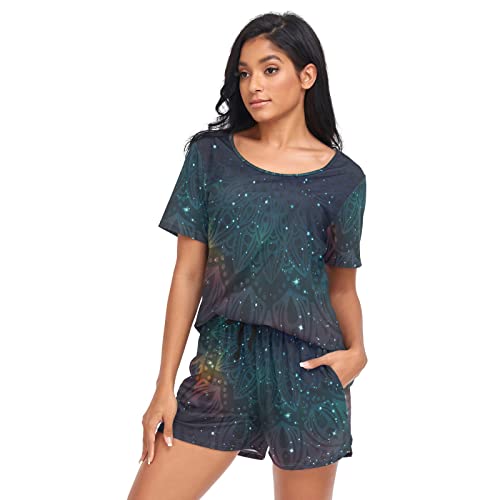 Fustylead Star Field and Colorful Galaxy Damen-Pyjama-Set, kurzärmelig, Nachtwäsche mit Taschen, mehrfarbig, 42 von Fustylead