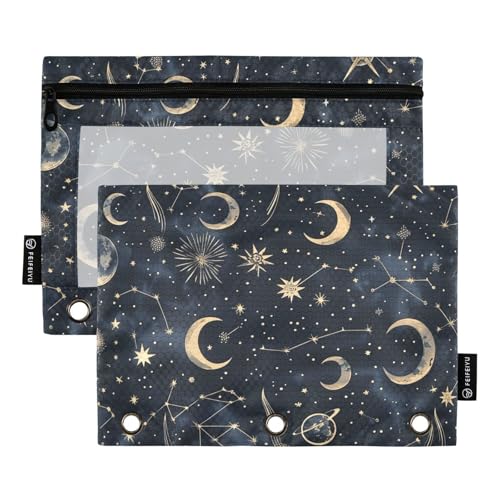 Fustylead Starry Moon Federmäppchen mit großem Fassungsvermögen, passend für 3-Ringbinder, wasserdichtes Federmäppchen mit transparentem Fenster für Kosmetik, Bürobedarf, 2 Stück, multi von Fustylead