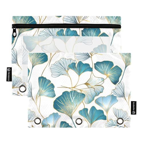 Fustylead Stifteetui für 3 Ringe, Ginkgoblätter, mit Reißverschluss, transparentes Fenster, für Büro-Kosmetikbedarf, 2 Stück, multi von Fustylead