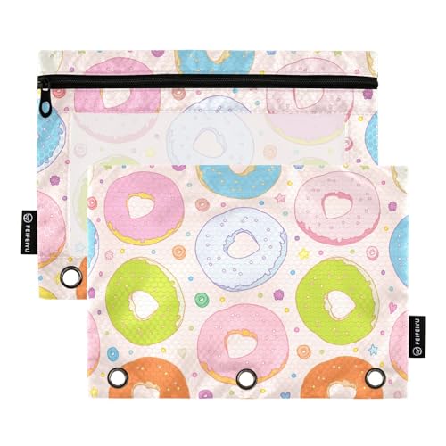 Fustylead Süßes buntes Federmäppchen mit großem Fassungsvermögen, passend für 3-Ringbücher, wasserdichtes Federmäppchen mit transparentem Fenster für Kosmetik, Bürobedarf, 2 Stück, rose von Fustylead