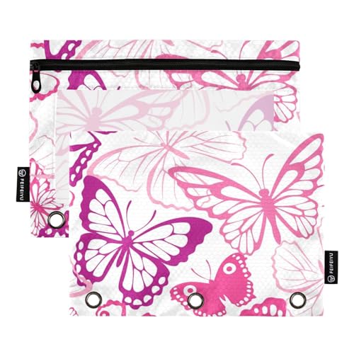 Fustylead Summer Girly Federmäppchen für 3-Ringbücher, mit Reißverschluss, mit transparentem Fenster, Organizer für Klasse, Büro, 2 Stück, weiß von Fustylead