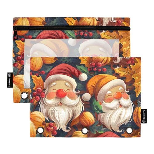 Fustylead Thanksgiving Cute Gnome and Harvest Pumpkin 2 Pack Pencil Pouches for 3 Ring Binder, Big Capacity Binder Pencil Bag with Clear Window for Office Cosmetic Supplies, mehrfarbig von Fustylead