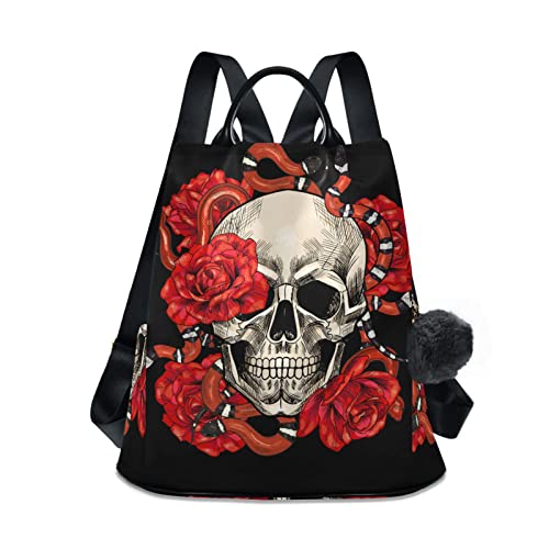 Fustylead Totenkopf-Rucksack, Rosen, für Damen, Anti-Diebstahl-Mode, Rucksack, Umhängetasche, Schwarz , One size von Fustylead