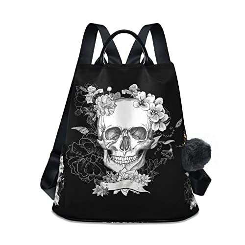 Fustylead Rucksack für Damen, Diebstahlschutz, Rucksack, Geldbörse, Reise-Tagesrucksack, Totenkopf mit Blumen, One size von Fustylead