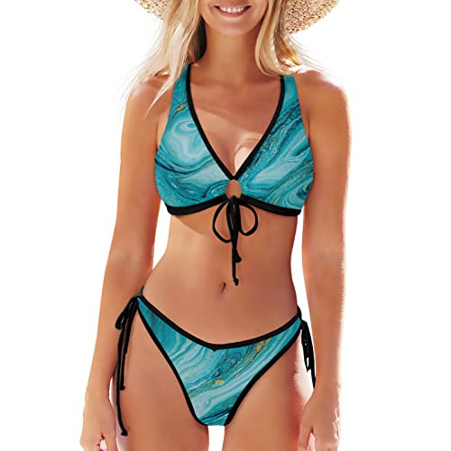 Fustylead Türkis Wave Marble Damen Bikini Badeanzug 2-teilig Badeanzüge, türkis, M von Fustylead