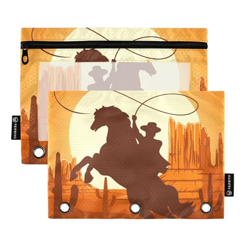 Fustylead Western Cowboys Federmäppchen für 3-Ringbinder, Reißverschluss-Bleistifttasche mit transparentem Fenster, Organizer für Klasse, Büro, 2 Stück, Orange Fustylead Western Cowboys Federmäppchen für 3-Ringbinder, Reißverschluss-Bleistifttasche mit transparentem Fenster, Organizer für Klasse, Büro, 2 Stück, Orange von Fustylead