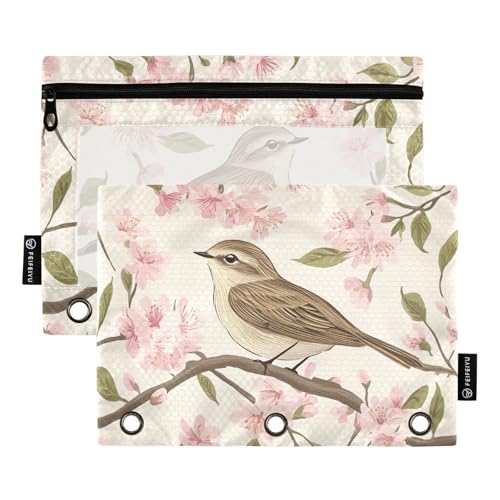 Fustylead Willow Warbler Federmäppchen mit Vogelmotiv im Frühling, Kirschgarten, passend für Standard-3-Ring-Ordner, Reißverschluss-Bleistifttasche mit transparentem Fenster, für Büro, Schule Fustylead Willow Warbler Federmäppchen mit Vogelmotiv im Frühling, Kirschgarten, passend für Standard-3-Ring-Ordner, Reißverschluss-Bleistifttasche mit transparentem Fenster, für Büro, Schule von Fustylead