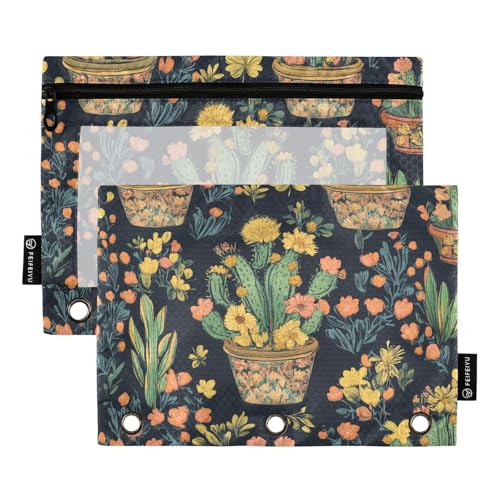 Fustylead Ynt001_seamless_pattern_with_cacti_in_flower_pots_and_flowers_i_e3871e38-c349-4656-a004-df81fee27b8b Federmäppchen passend für Standard-3-Ring-Ordner, Reißverschluss-Bleistifttasche mit von Fustylead
