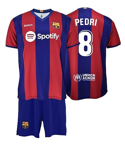 Futbol Club Barcelona T-Shirt und Hose - PEDRI 8 - Erste Mannschaft Saison 2023/2024 - Offizielle Replik mit Lizenz Kind, Blau/Weinrot, 12 Jahre von Futbol Club Barcelona