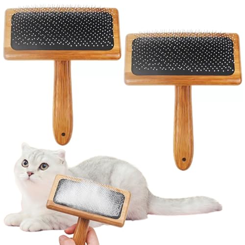 2 Stück Wollkarder für Tierhaare und Handwerk, Edelstahl-Nadelfilzbürsten mit Bambusgriff, langlebig und einfach zu bedienen, perfekt für die Fellpflege von Haustieren, Reinigung von Wolle, Teppichen von FutrLiv