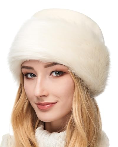Futrzane Classic Mütze mit Fellrand - Pelzmütze Damen - Fell Pelz Russenmütze (L, Ecru - Ecru Classic) von Futrzane