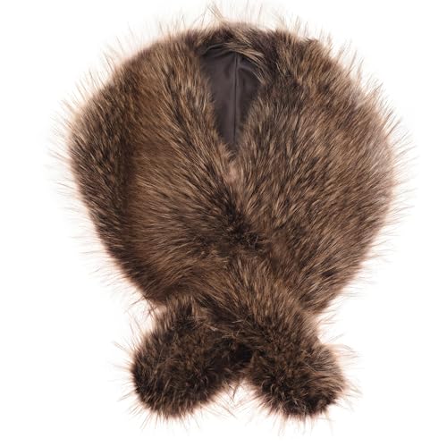 Futrzane Classic Stola - Lange Fellstola Damen - Fake Fur Pelzkragen Fell Schal (Braun Classic) von Futrzane