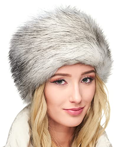 Futrzane Classic Kosakenmütze - Fellmütze Damen Winter - Pelz Russische Mütze (M, Weiß mit Schwarz Classic) von Futrzane
