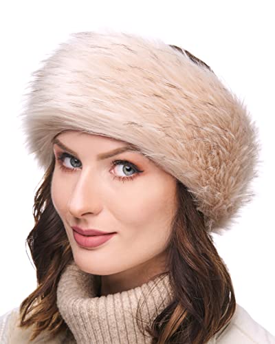 Futrzane Fell Stirnband Pelz Damen Winter - Kunstfell Stirnband - Faux Fuchs (Elfenbeinfarbener Fuchs) von Futrzane