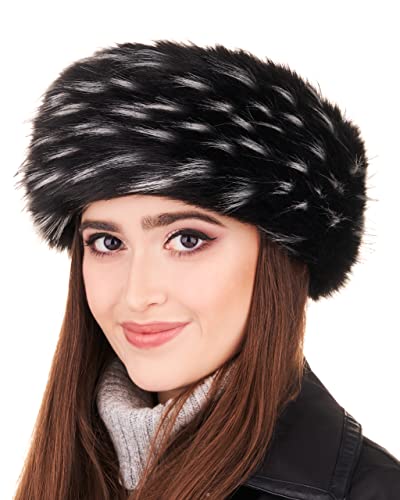 Futrzane Fell Stirnband Pelz Damen Winter - Kunstfell Stirnband - Faux Fuchs (Schwarz mit Weiss Jenot) von Futrzane