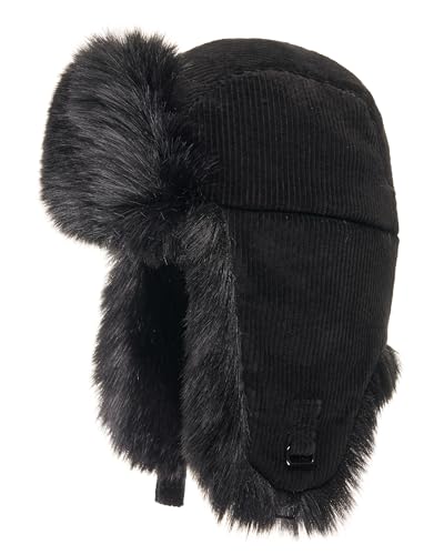 Futrzane Fliegermütze für Damen - Russische Mütze - Winter Schapka Uschanka (Schwarz - Sibirisch-Schwarz) von Futrzane