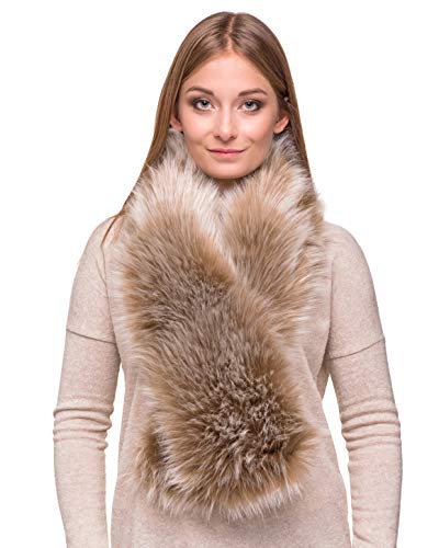 Futrzane Gerade Schal Damen Winter Fuchspelz Kragen Pelzkragen (Braun mit Weiss) von Futrzane