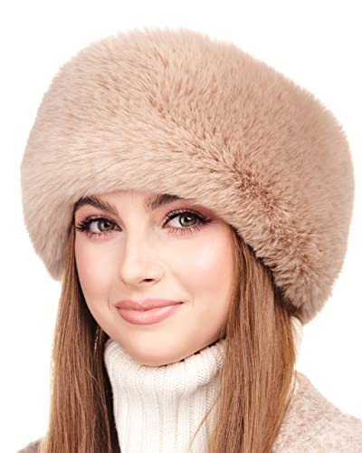 Futrzane Kunstpelz-Ohrenwärmer für Damen - weicher Samtpelz - schickes Winter-Stirnband (Beige Schafe) von Futrzane