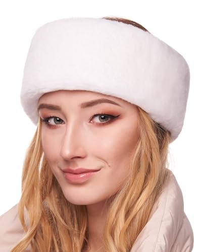 Futrzane Modern Stirnband - Russische Ohr Wärmer - Fell Stirnband Damen Winter - Größe L (Weiß Modern) von Futrzane