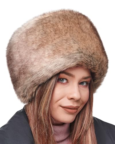 Futrzane Russische Kunstpelzmütze für Damen - Dichtes Fell - Eleganter Kosakenstil (S, Sibirisch-Beige) von Futrzane