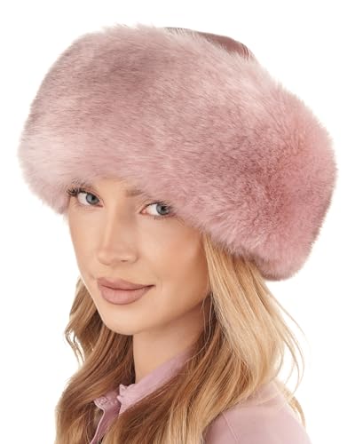 Futrzane Russische Mütze Damen - Kunstleder und Kunstpelz - Elegante Fellmütze (M, Rosa - Sibirisch-Rosa) von Futrzane